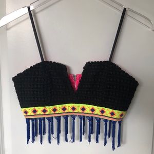 DO+BE Embroidered Fringe Crop Top, S
